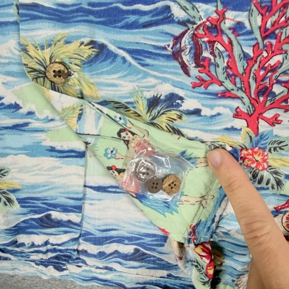 Polo Ralph Lauren Mens Large Button Up Shirt Hawaiian Tropical Print Viscose